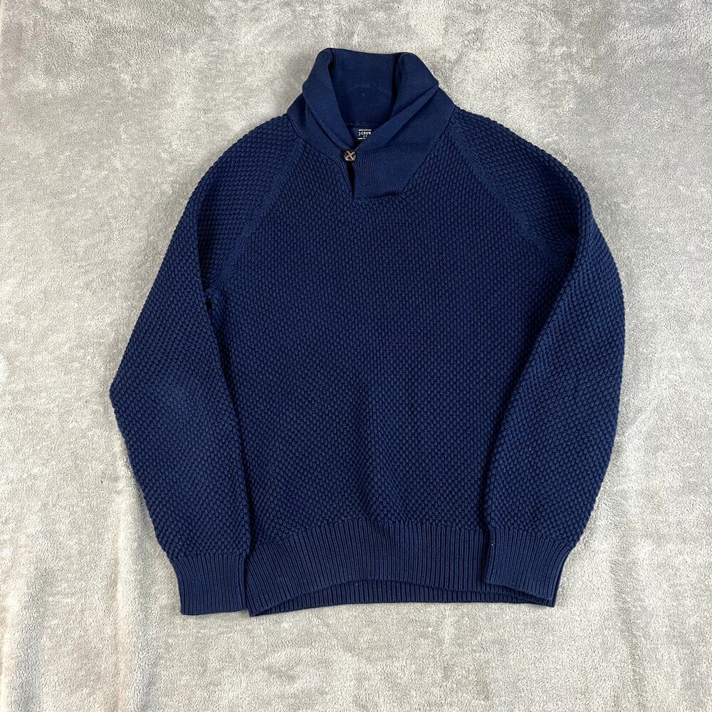 J Crew‎ Sweater Mens L Navy Blue Shawl Collar Cotton Old Money